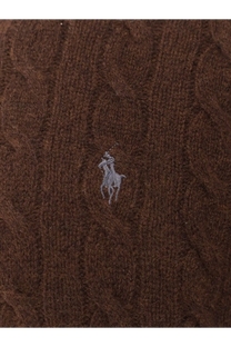 Brown wool and cashmere cable knit sweater with small gray embroidered polo ralph lauren logo for men