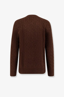 Polo Ralph Lauren men’s brown wool and cashmere cable knit sweater with ribbed hem and cuffs