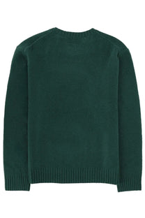 Dark green knit sweater with ribbed cuffs and hem from Polo Ralph Lauren unisex maglia Polo Bear collection