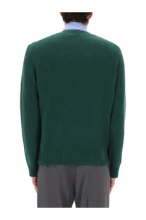 Deep green woolen sweater with ribbed cuffs and hem from polo ralph lauren unisex maglia polo bear green