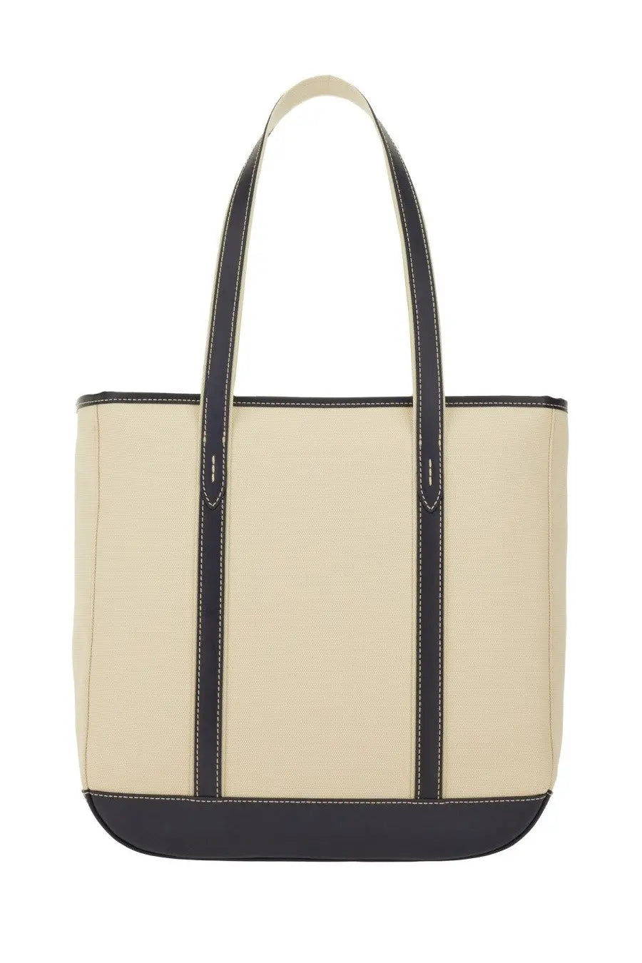 Polo Ralph Lauren women’s borsa shopper medium beige canvas tote bag with navy blue leather straps and trim