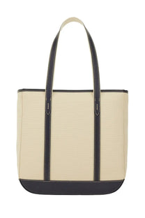Polo Ralph Lauren women’s borsa shopper medium beige canvas tote bag with navy blue leather straps and trim