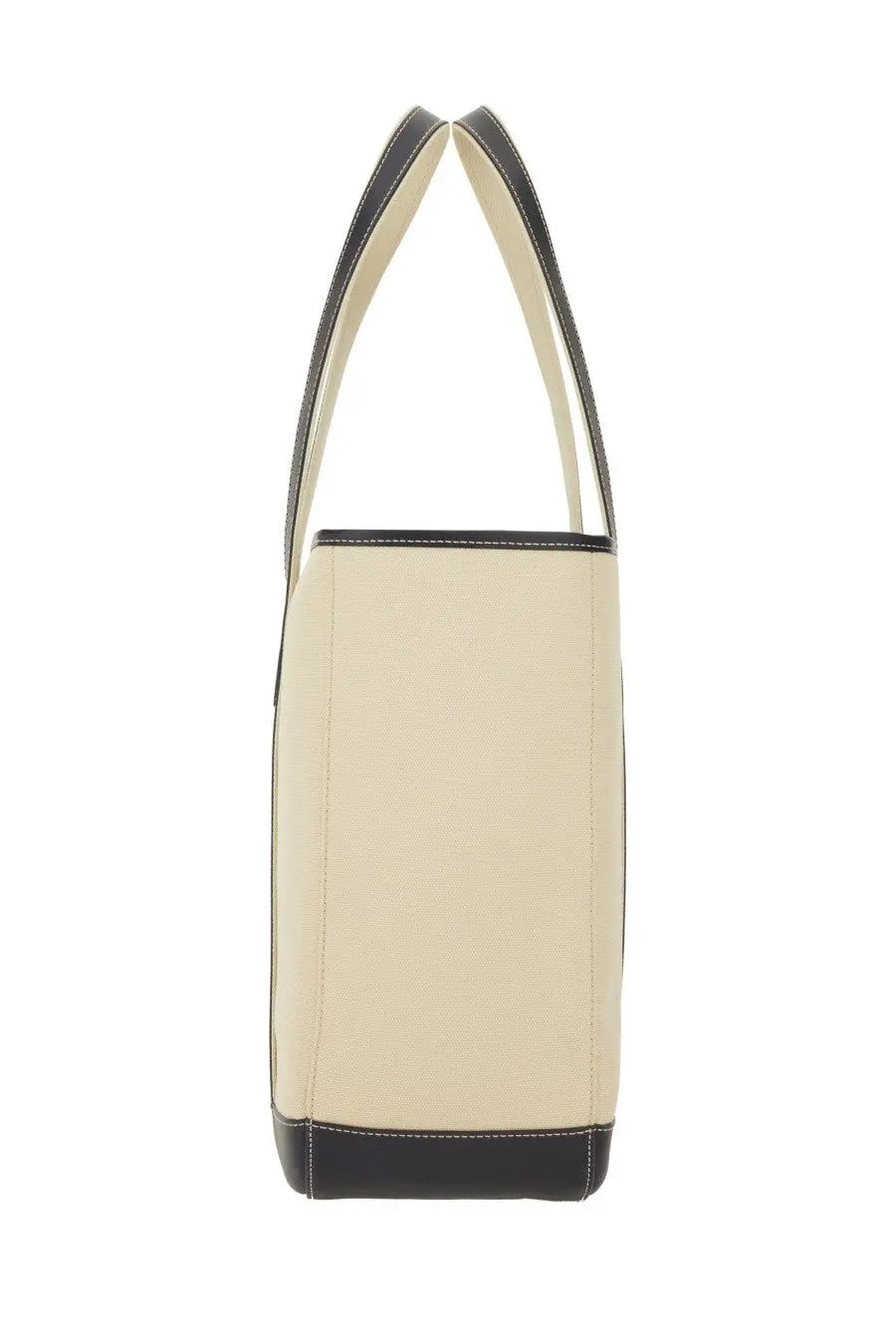 Cream-colored canvas tote bag with black leather trim and handles from Polo Ralph Lauren women’s Borsa Shopper medium pink