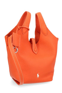 Bright orange leather Polo Ralph Lauren women’s borsa tote with white stitching and small embroidered logo