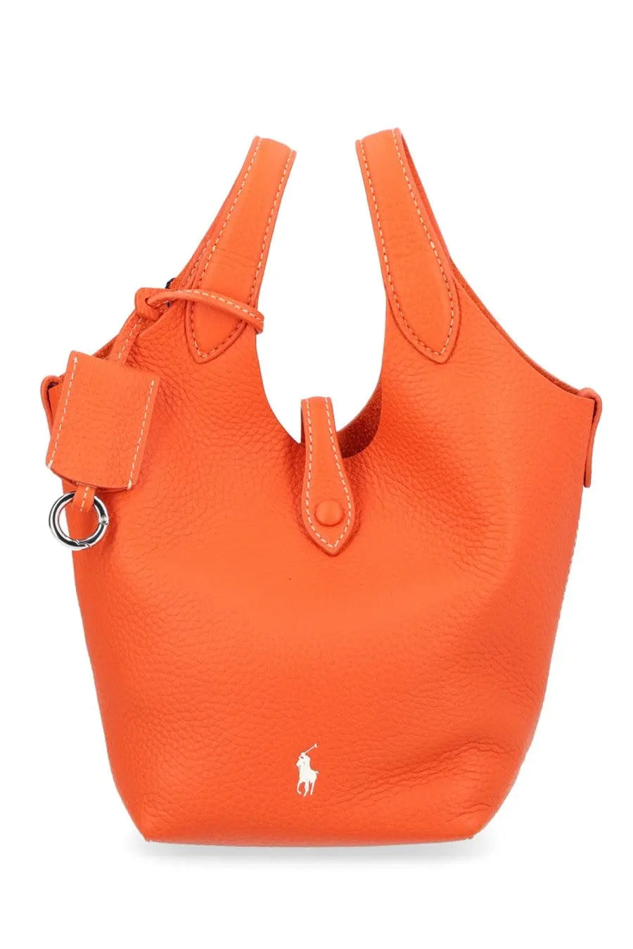 Bright orange leather tote bag with white embroidered polo logo front for women by Polo Ralph Lauren
