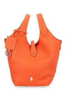 Bright orange leather tote bag with white embroidered polo logo front for women by Polo Ralph Lauren