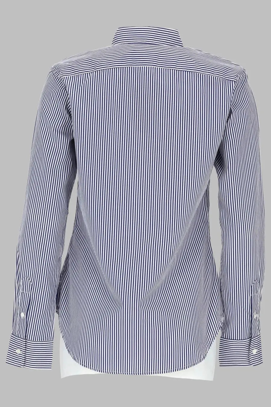 Polo Ralph Lauren women’s navy and white striped long-sleeved cotton button-down shirt with classic collar