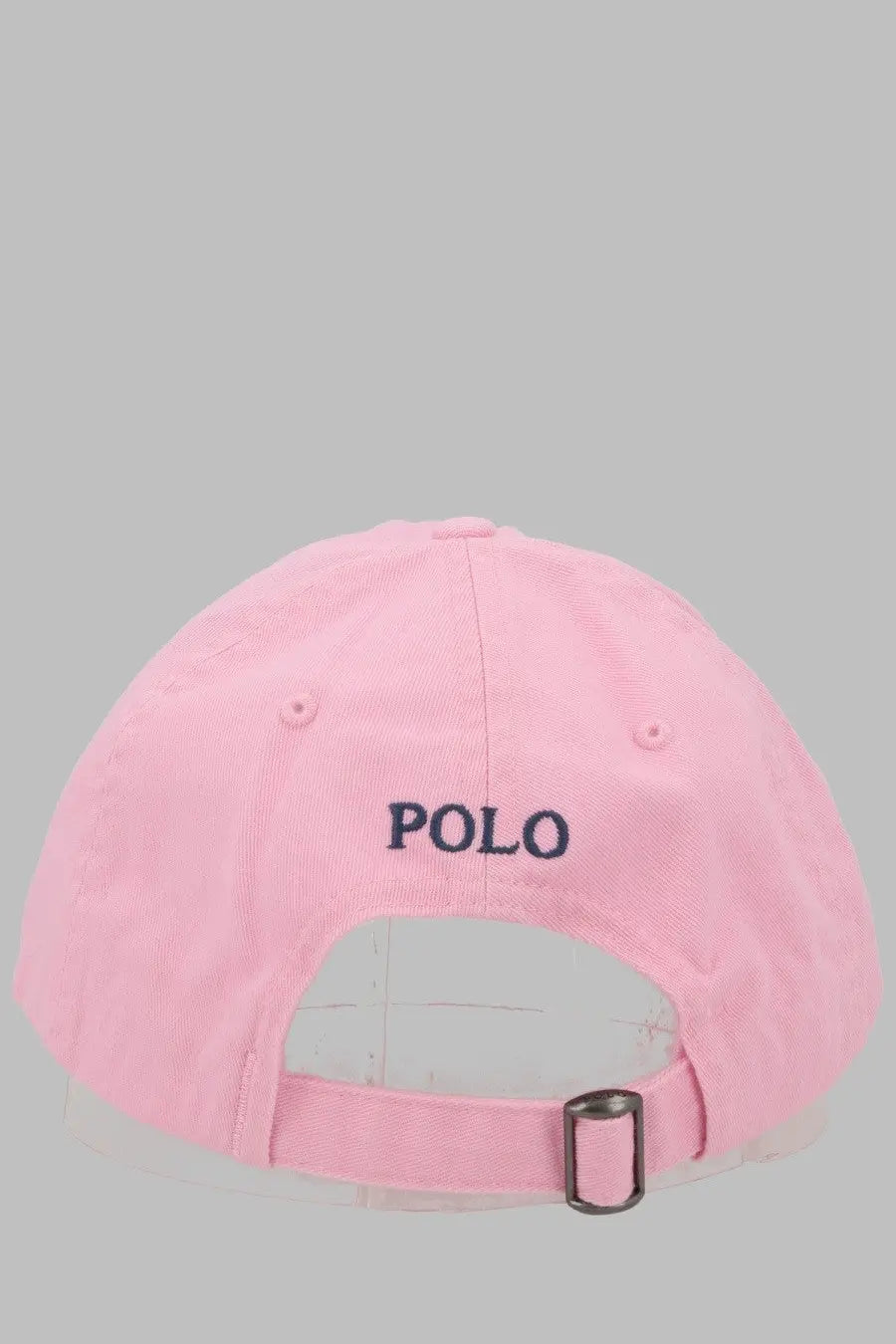 Pink cotton baseball cap with navy blue polo embroidery and metallic buckle by polo ralph lauren for women