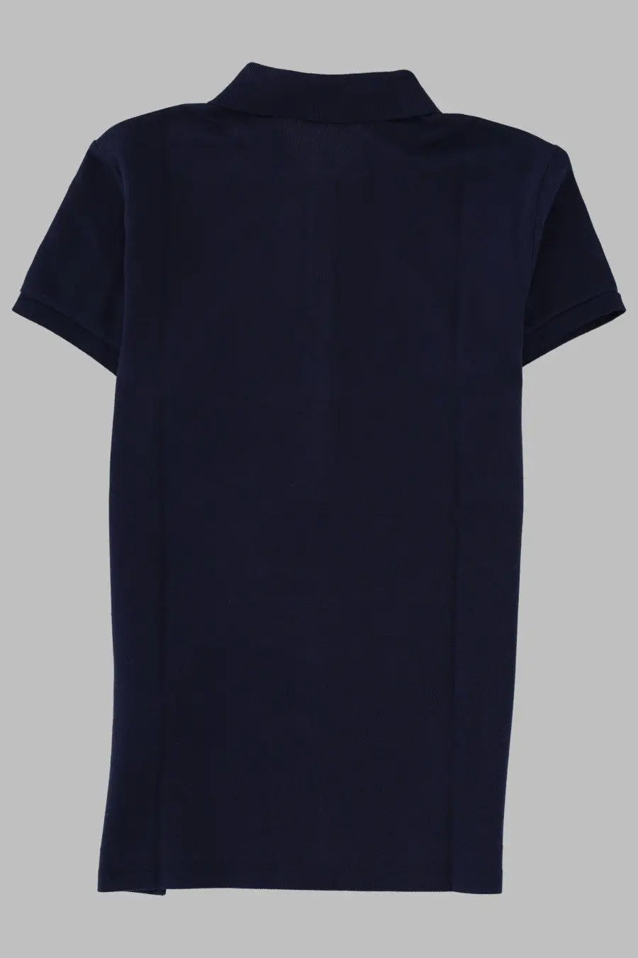 Navy blue Polo Ralph Lauren women’s short-sleeved polo shirt with classic collar and ribbed cuffs