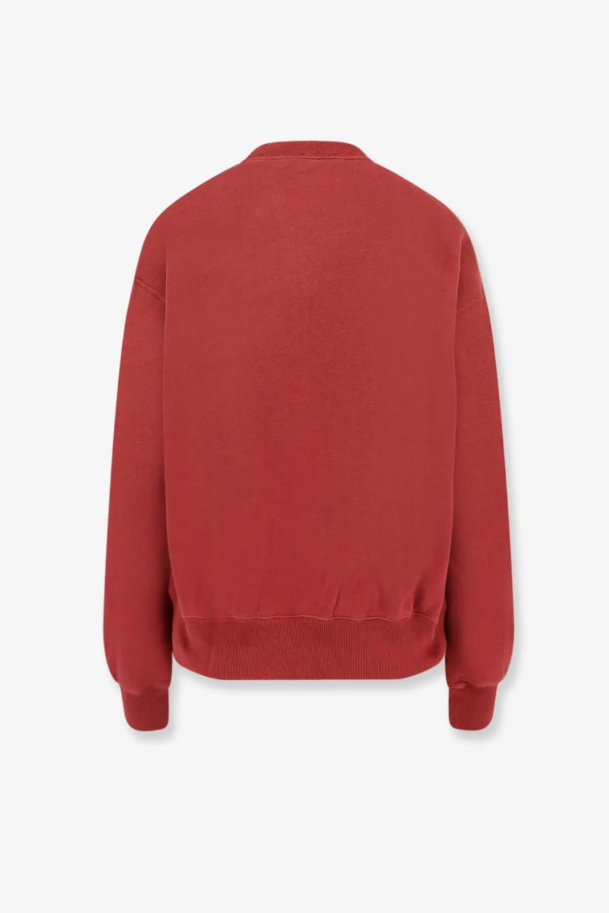 A soft rust-red polo ralph lauren women’s cotton blend crewneck sweatshirt with ribbed cuffs and hem