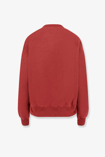 A soft rust-red polo ralph lauren women’s cotton blend crewneck sweatshirt with ribbed cuffs and hem