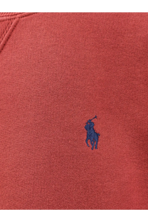 Red cotton blend sweatshirt with small blue embroidered polo player logo by polo ralph lauren for women