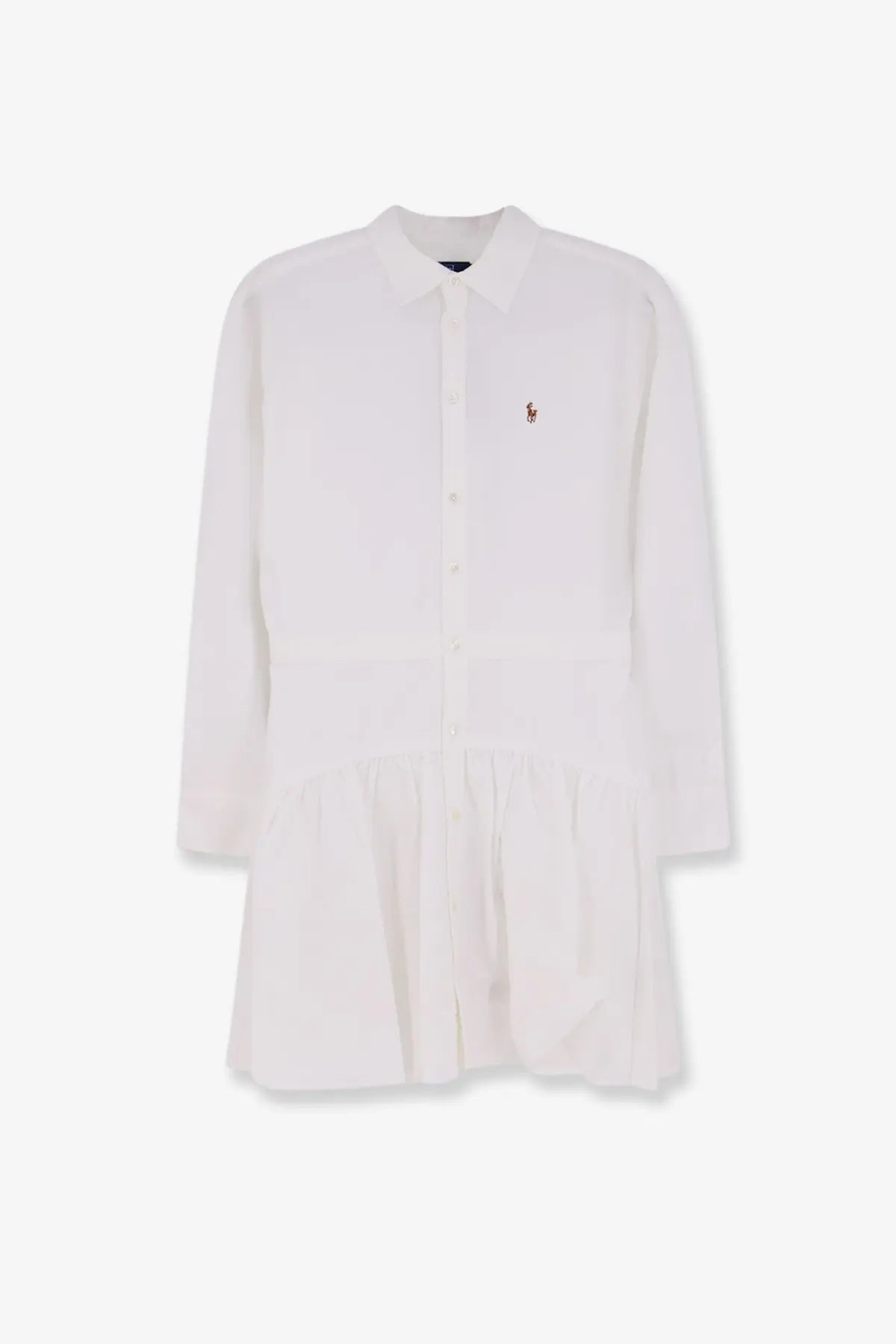Polo Ralph Lauren women’s white cotton shirt dress with subtle pleated hem and embroidered polo player logo