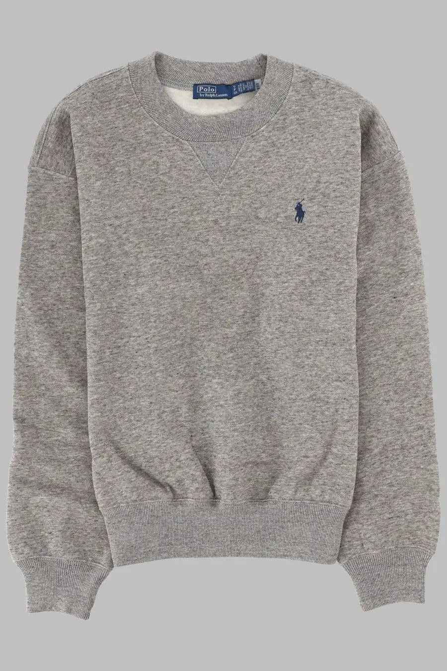 Polo Ralph Lauren women’s gray heathered cotton crewneck sweatshirt with navy embroidered logo on left chest