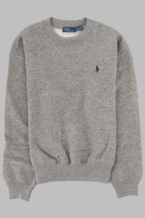 Polo Ralph Lauren women’s gray heathered cotton crewneck sweatshirt with navy embroidered logo on left chest