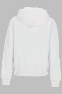 Polo Ralph Lauren women’s white hooded sweatshirt with soft smooth fabric and ribbed cuffs for comfortable wear