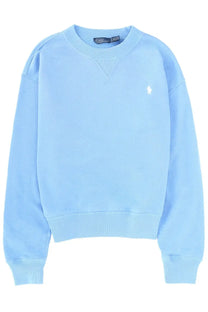 Light blue Polo Ralph Lauren women’s sweatshirt with small white embroidered polo player logo on left chest