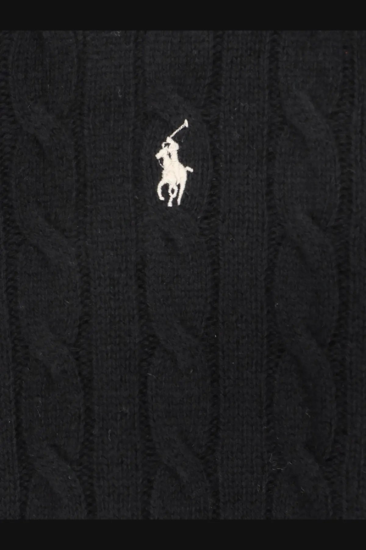 Black cable-knit Polo Ralph Lauren women’s sweater in wool and cashmere blend with white embroidered logo