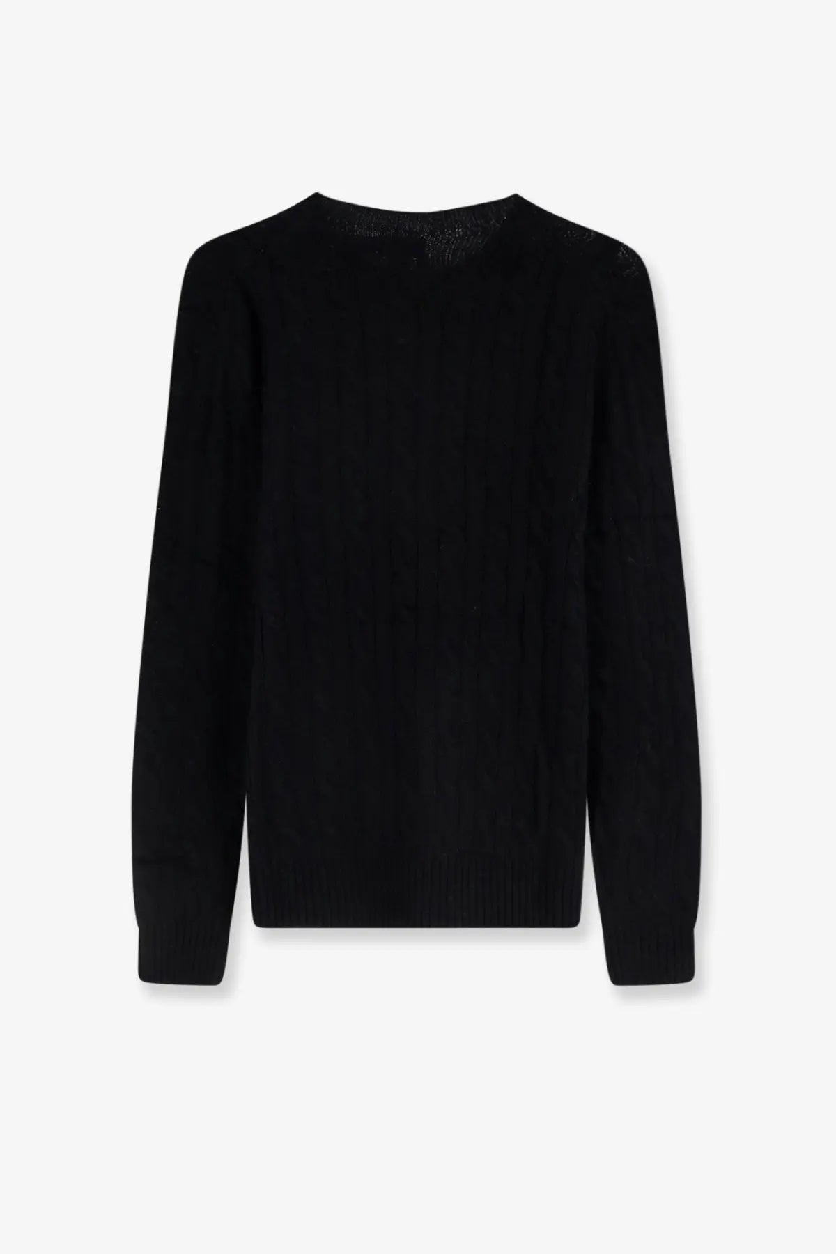 Polo Ralph Lauren women’s black long-sleeved wool and cashmere blend sweater with subtle textured pattern and ribbed cuffs