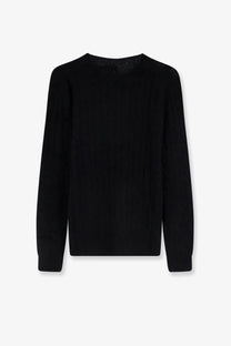 Polo Ralph Lauren women’s black long-sleeved wool and cashmere blend sweater with subtle textured pattern and ribbed cuffs