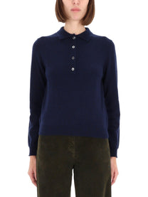 Aspesi Women's Cashmere Polo Shirt Blue Aspesi