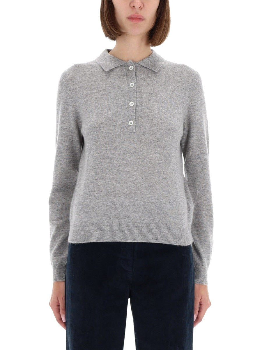 Aspesi Women's Cashmere Polo Shirt Grey Aspesi