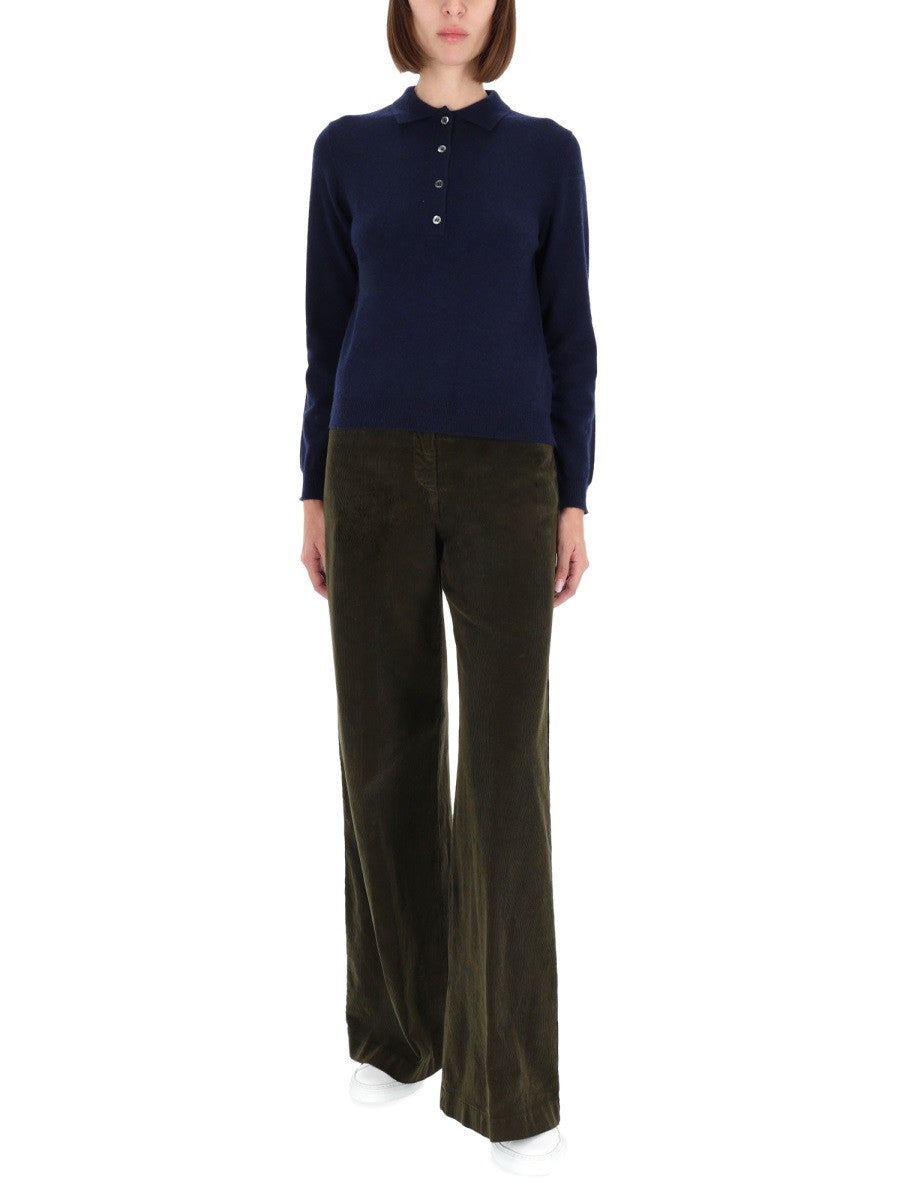 Aspesi Women's Cashmere Polo Shirt Blue Aspesi