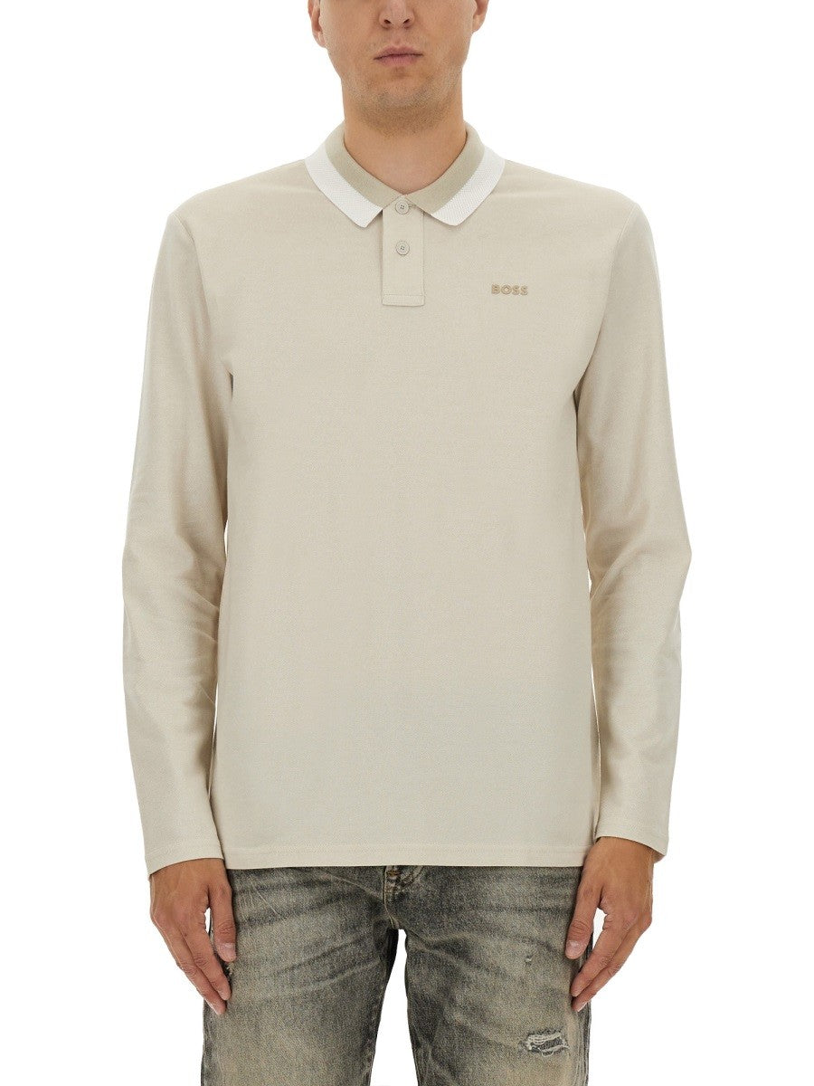 BOSS Men's Polo Shirt Peoxfordlong Beige
