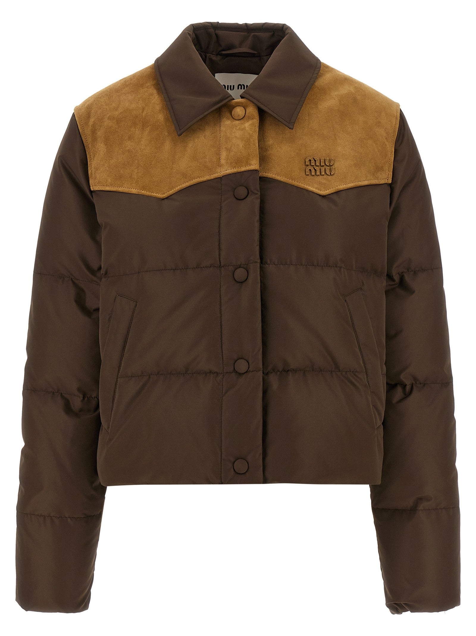 Miu Miu Pongé Tec Down Jacket Brown