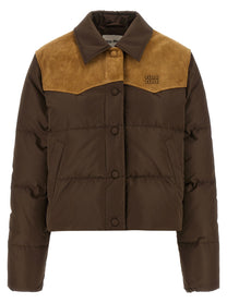 Miu Miu Pongé Tec Down Jacket Brown