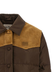 Miu Miu Pongé Tec Down Jacket Brown