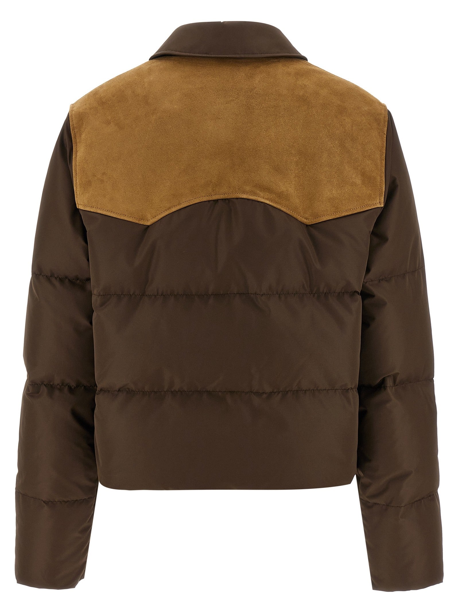 Miu Miu Pongé Tec Down Jacket Brown