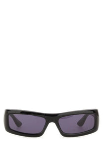 Black rectangular sunglasses with dark purple lenses from port tanger women’s daryan black collection