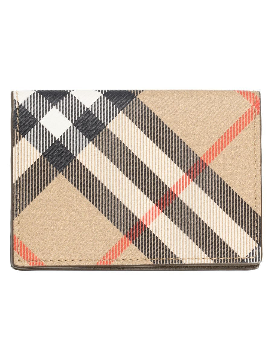 Burberry Men's Libro Card Holder with Print Check Beige