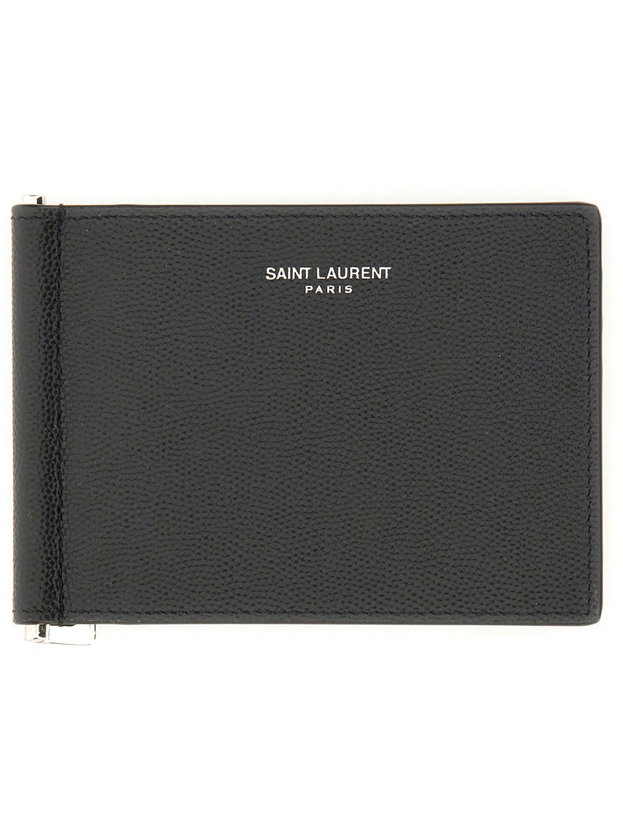 Saint Laurent Men's Portacarte Con Clip per Banconote Black