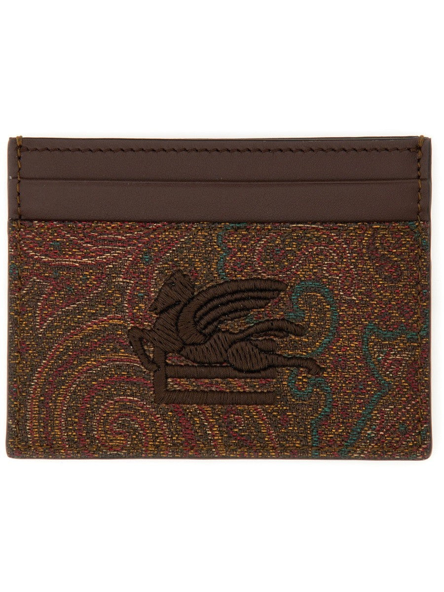 Etro Men's Paisley Print Card Holder Brown