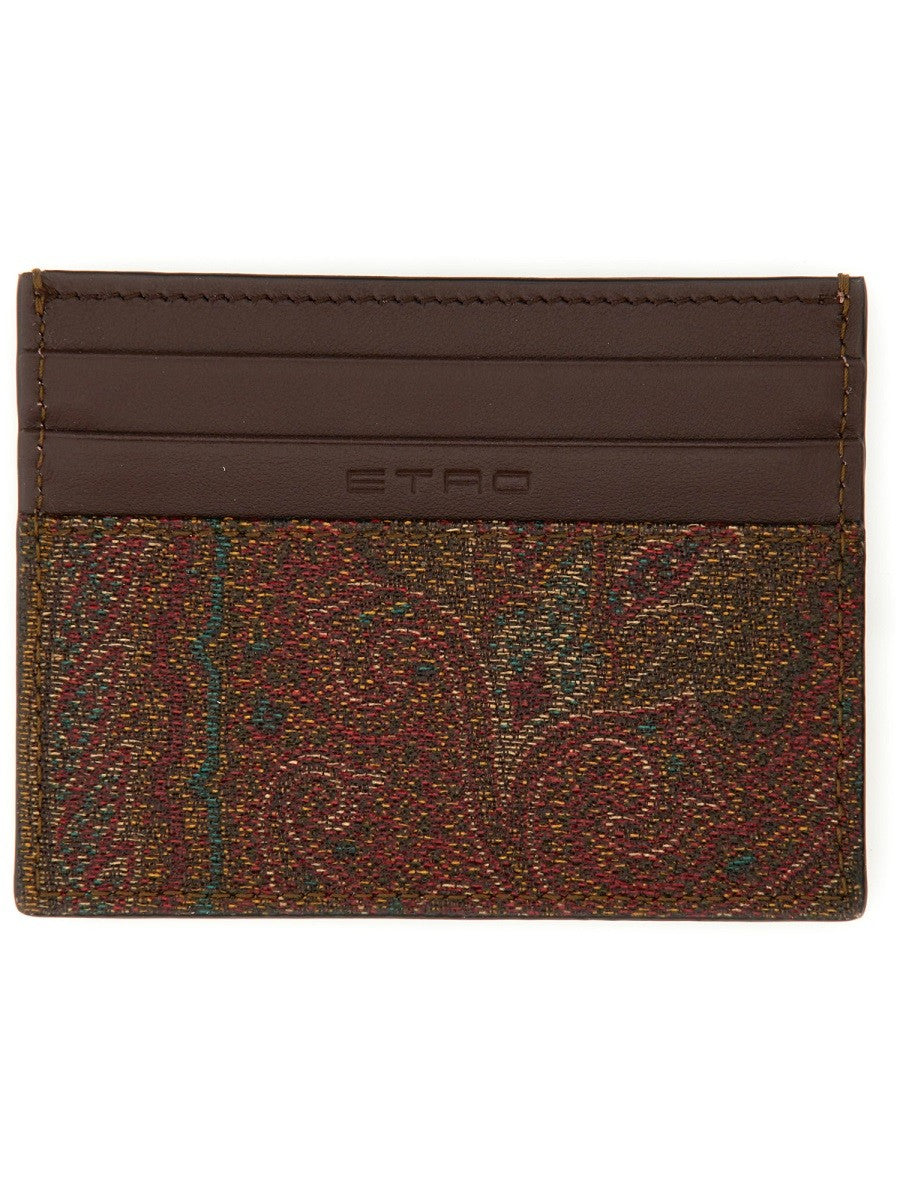 Etro Men's Paisley Print Card Holder Brown