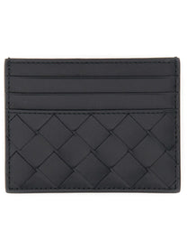 Bottega Veneta Men's Leather Woven Card Holder Black, view 2