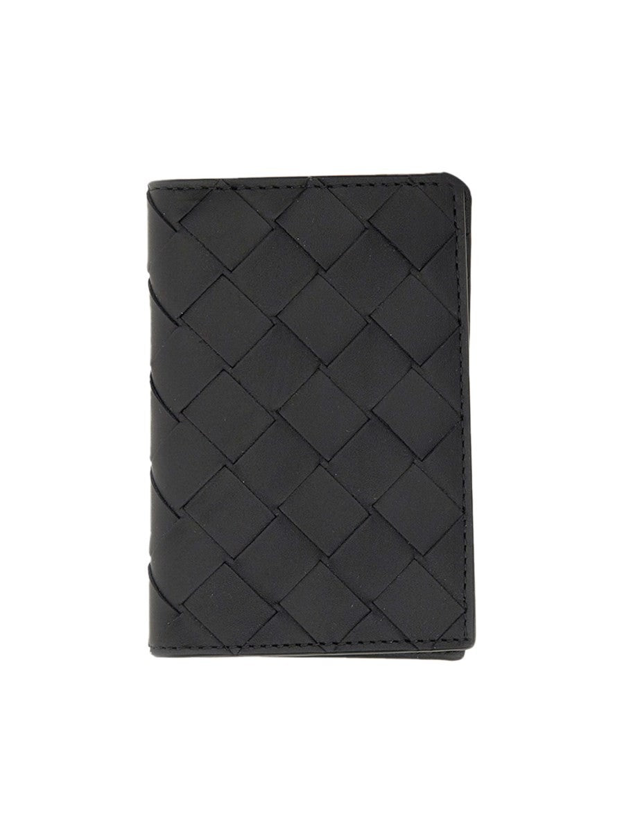 Bottega Veneta Men's Woven Card Holder with Patta Black