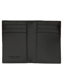 Bottega Veneta Men's Woven Card Holder with Patta Black, view 2