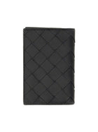 Bottega Veneta Men's Woven Card Holder with Patta Black, view 3