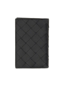 Bottega Veneta Men's Woven Card Holder with Patta Black, view 3