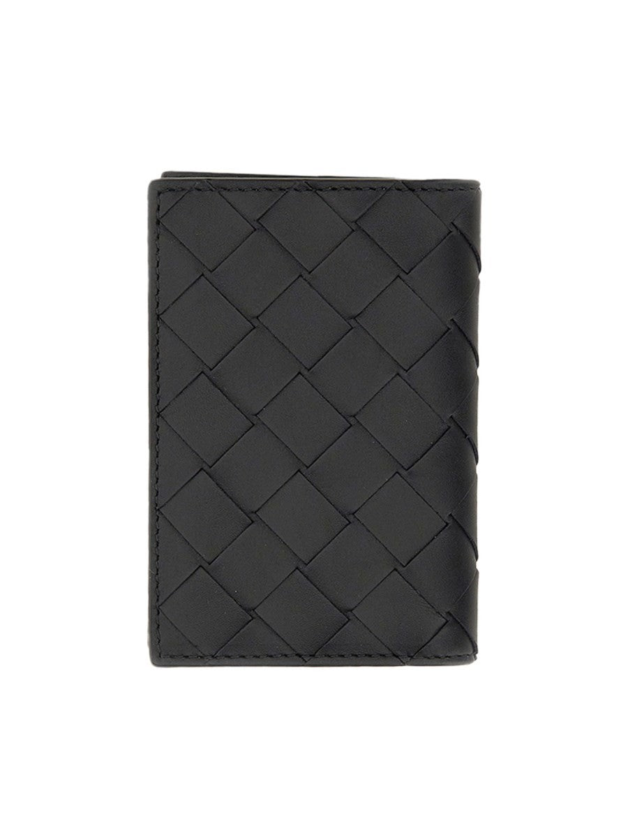 Bottega Veneta Men's Woven Card Holder with Patta Black, view 3