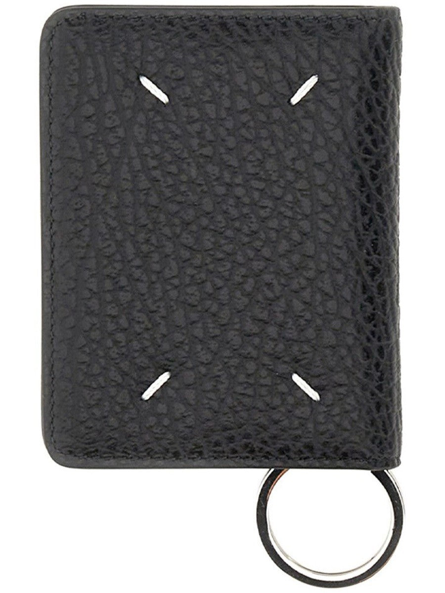 Maison Margiela Unisex Portacarte Bifold Con Portachiavi Four Stitches Black