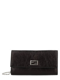 Fendi Women's Continental Tube Wallet with Chain Black