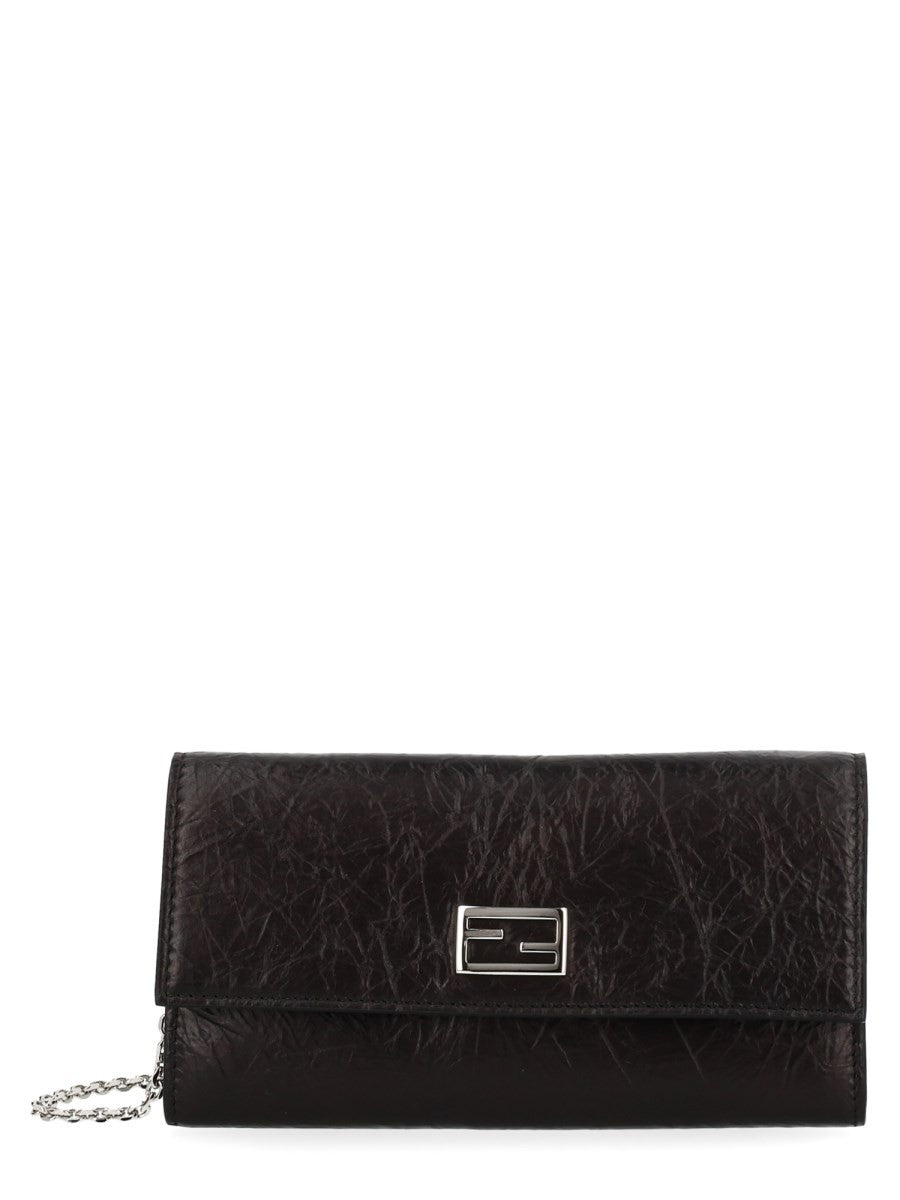 Fendi Women's Continental Tube Wallet with Chain Black