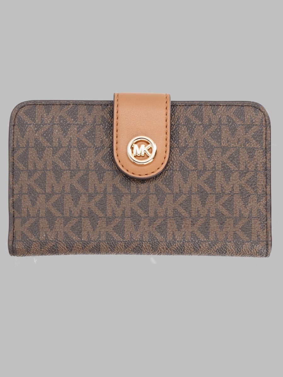 Michael Kors Women's Portafoglio Medium Con Stampa Ciondolo MK Pop Brown