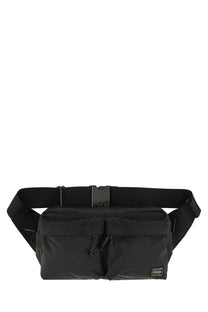 Porter-yoshida &amp; co men’s borsa force 2way waist black nylon bag with two front zippered pockets and branded patch