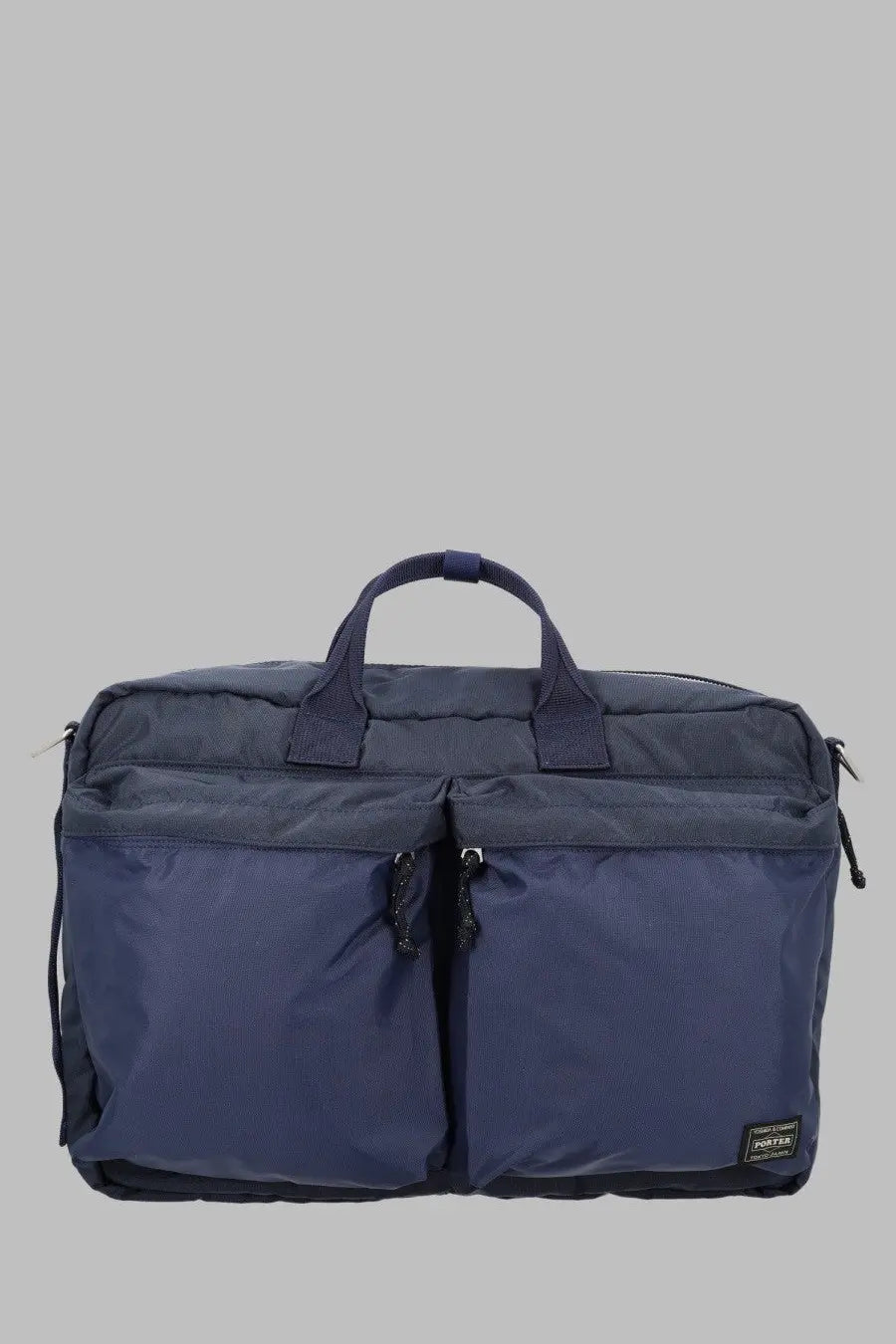 Navy blue durable nylon briefcase with reinforced handles and front zippered pockets porter-yoshida &amp; co men’s valigetta 3way blue