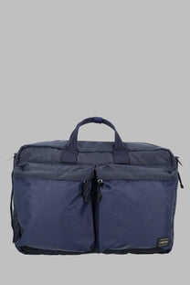 Navy blue durable nylon briefcase with reinforced handles and front zippered pockets porter-yoshida &amp; co men’s valigetta 3way blue